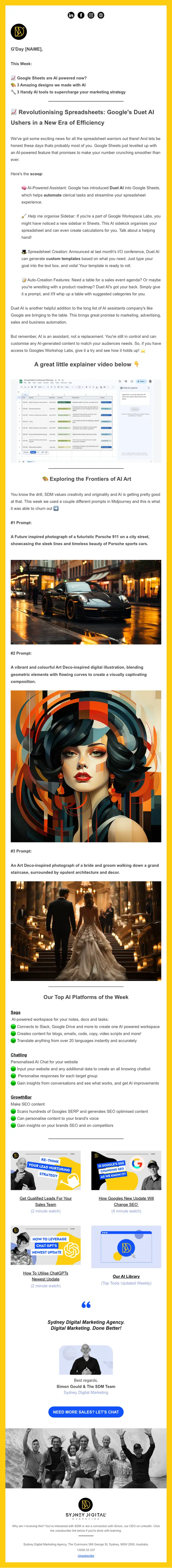 Sydney Digital Marketing newsletter email, full length