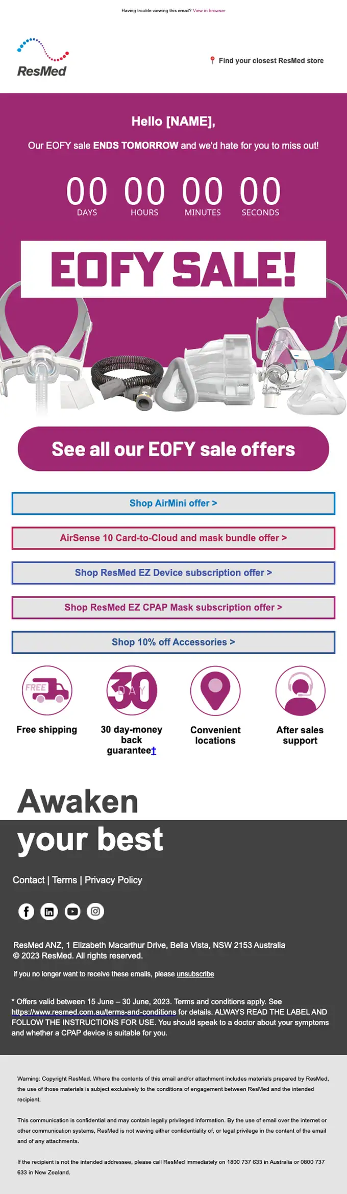 ResMed promotional email, full length