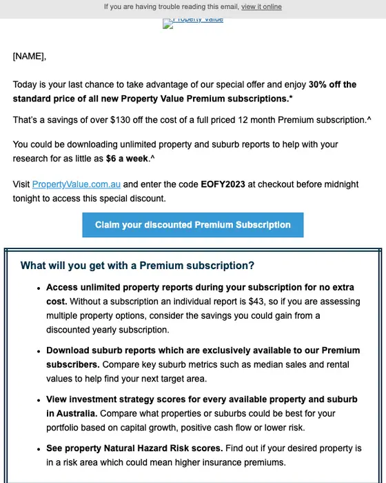 Property Value by CoreLogic discount offer email
