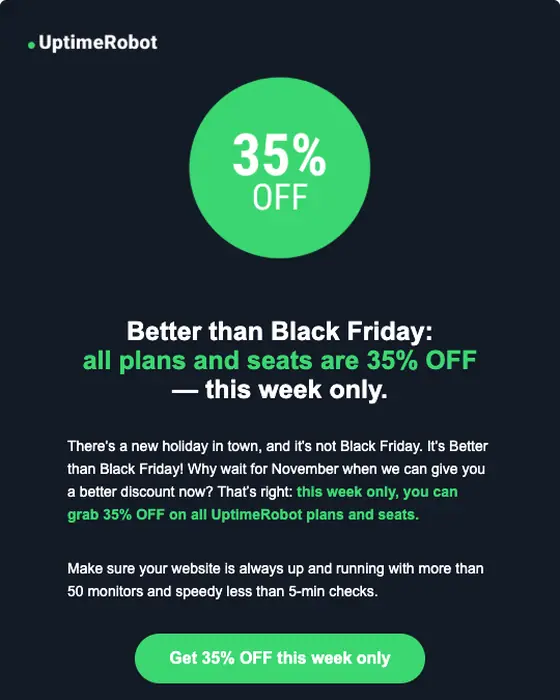 UptimeRobot discount offer email