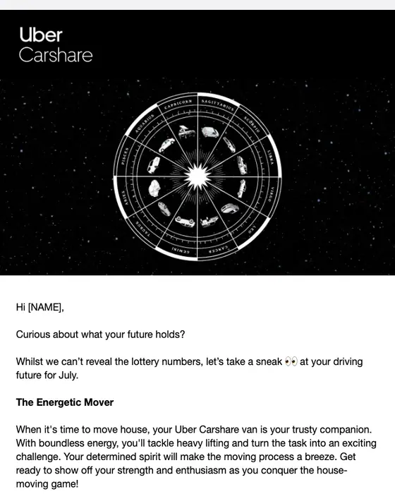 Uber Carshare promotional email