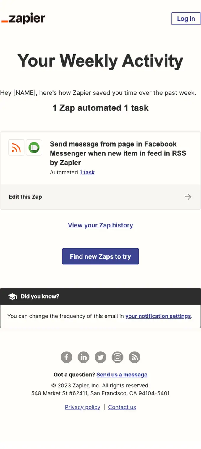 Zapier digest email, full length