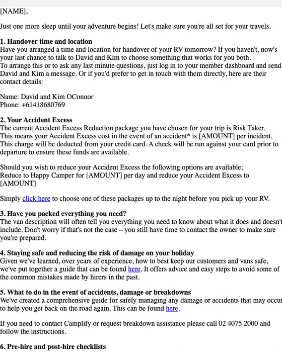 Camplify order reminder email
