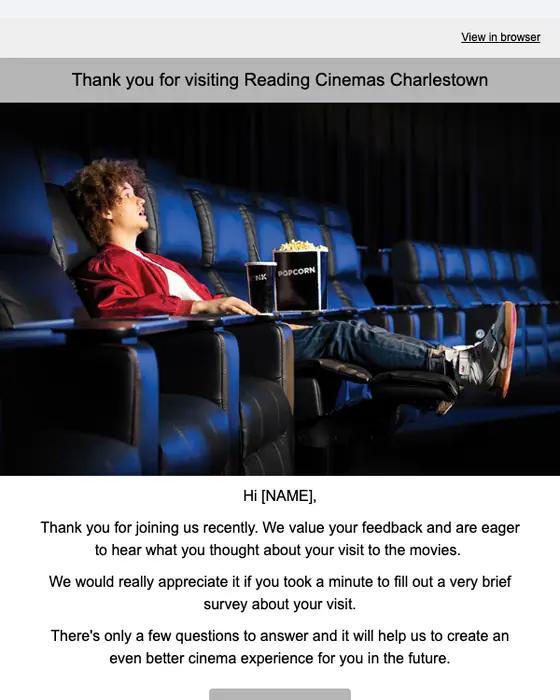 Reading Cinemas thank you email