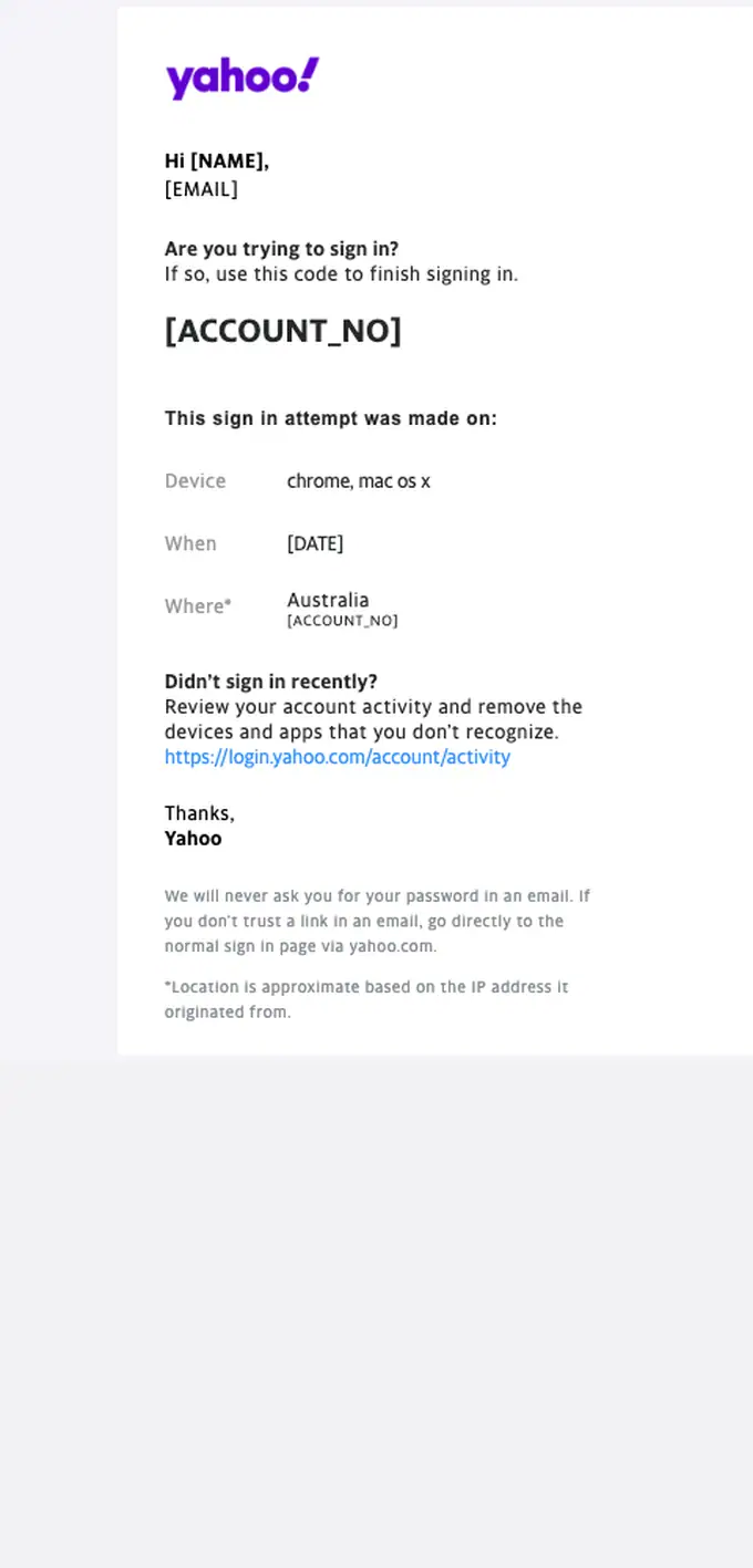 Yahoo otp email, full length