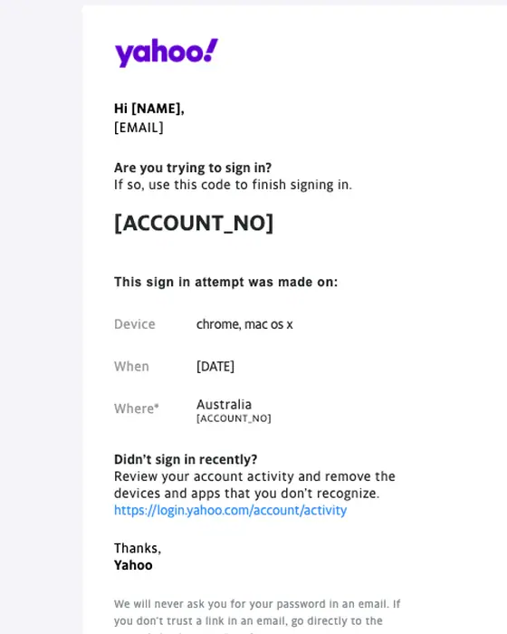 Yahoo otp email