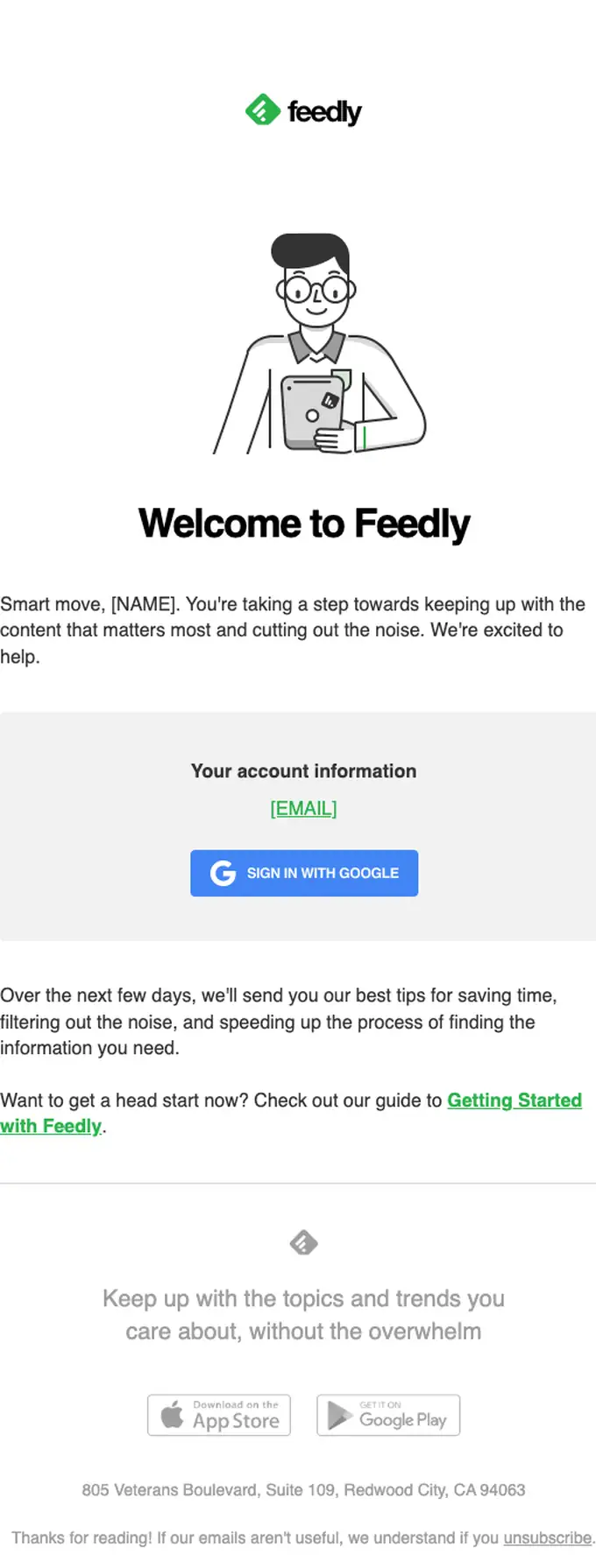 Feedly welcome email, full length