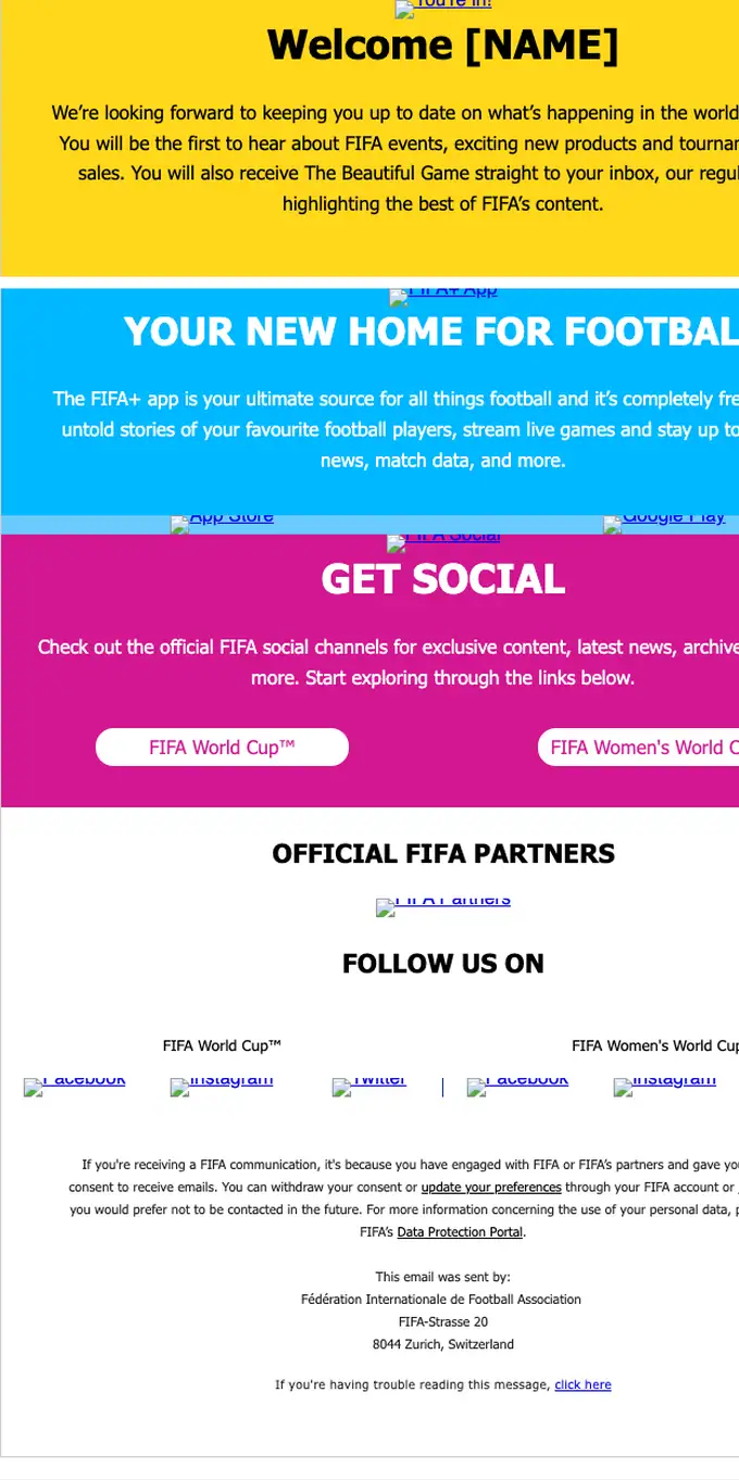 FIFA welcome email, full length