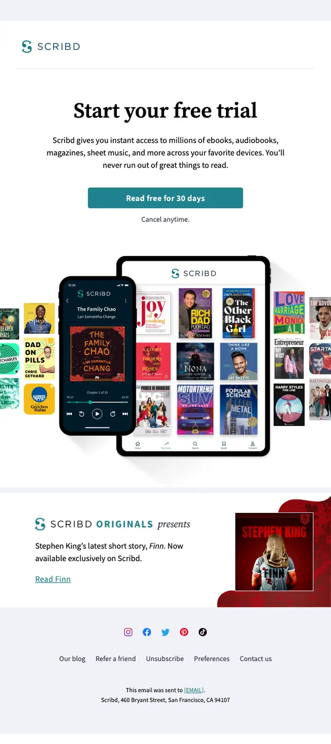 Scribd re engagement email, full length