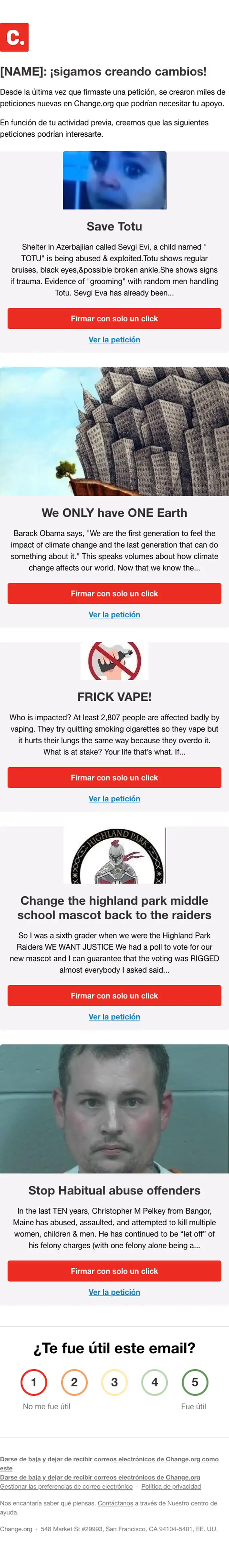 Change.org re engagement email, full length