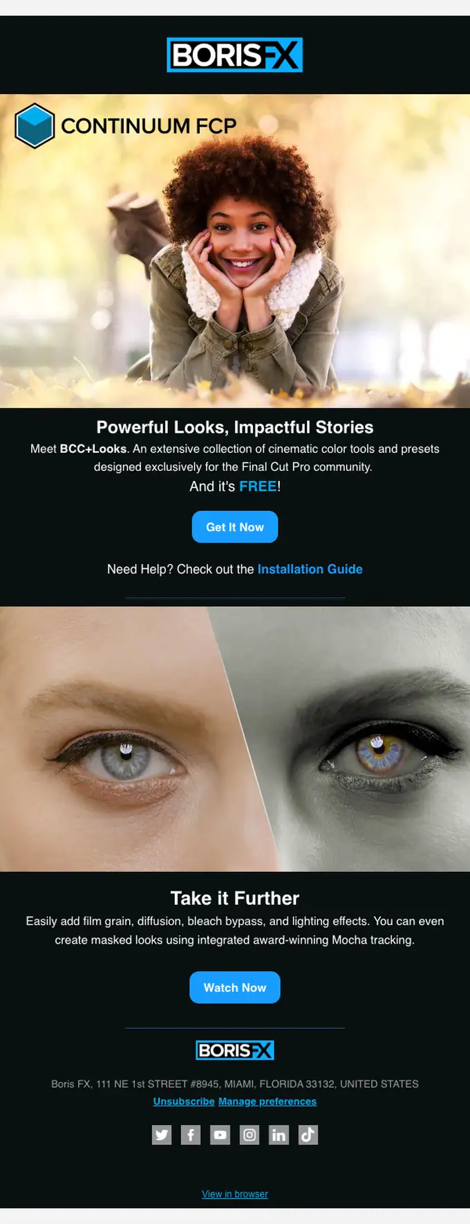 Boris FX promotional email, full length