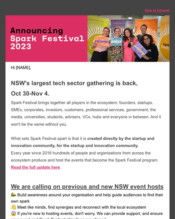 Spark Festival event invite email
