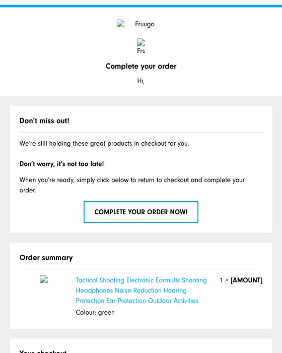 Fruugo abandoned cart email