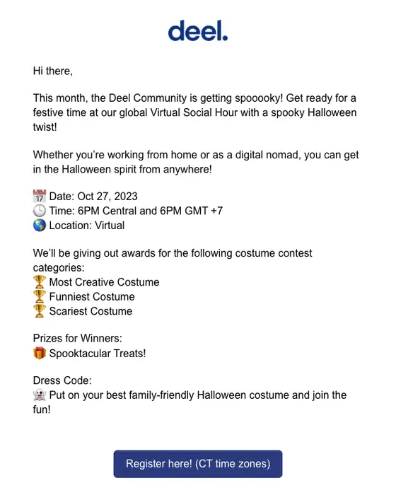 Deel event invite email