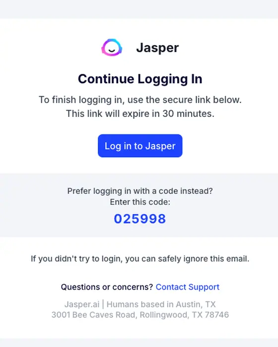 Jasper email verification email