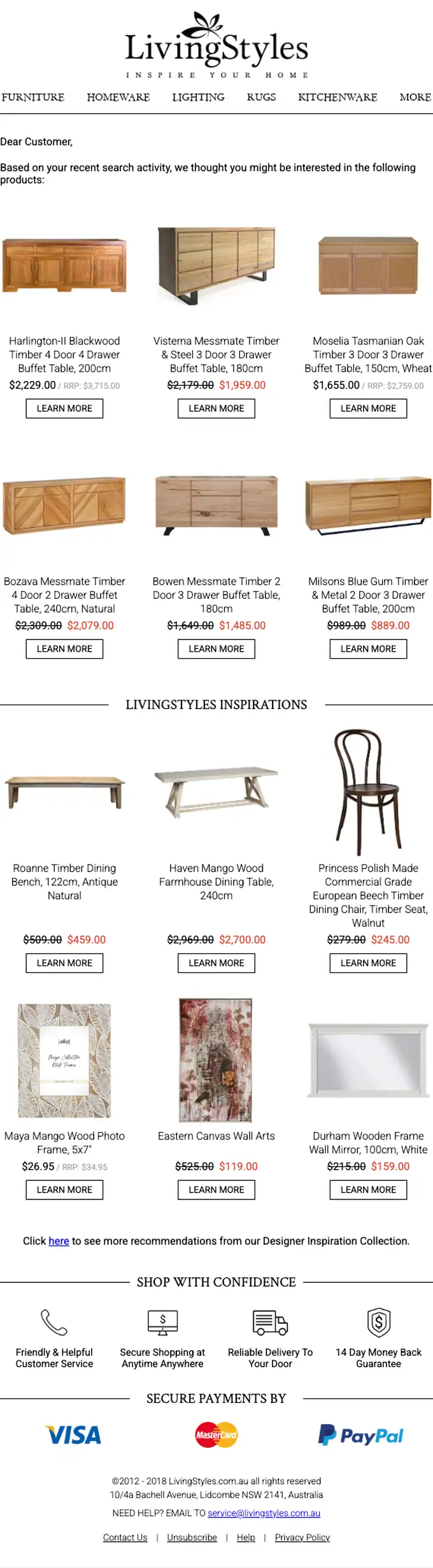 Livingstyles promotional email, full length