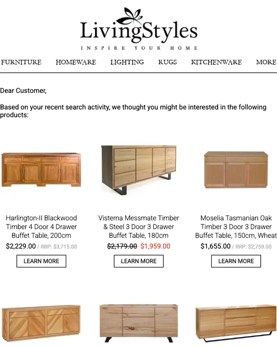 Livingstyles promotional email
