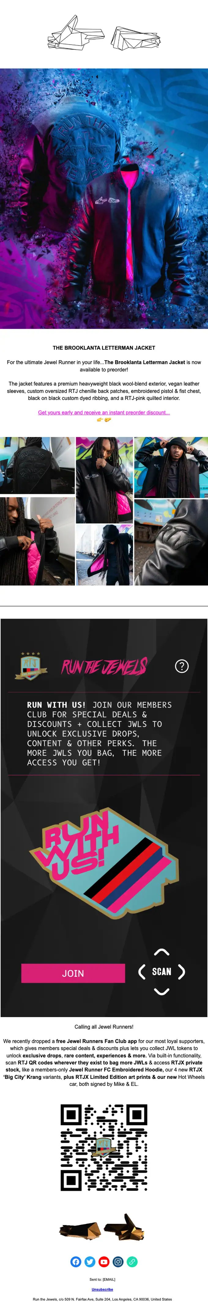 Run The Jewels product launch email, full length