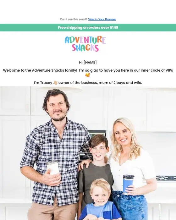 Adventure Snacks welcome email