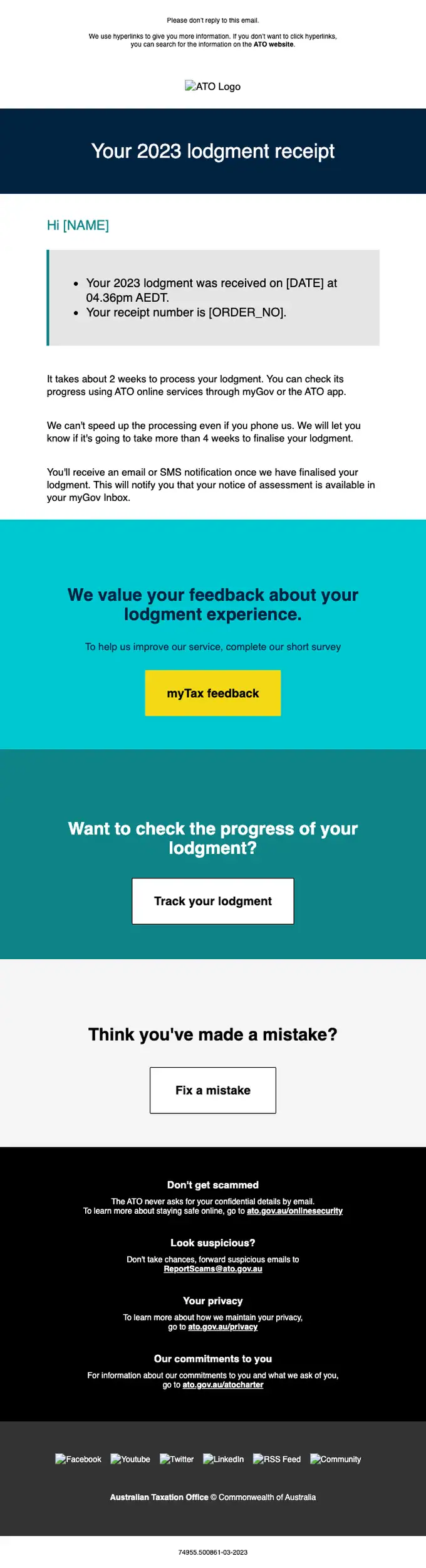 Australian Taxation Office receipt email, full length