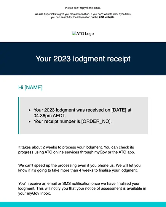 Australian Taxation Office receipt email