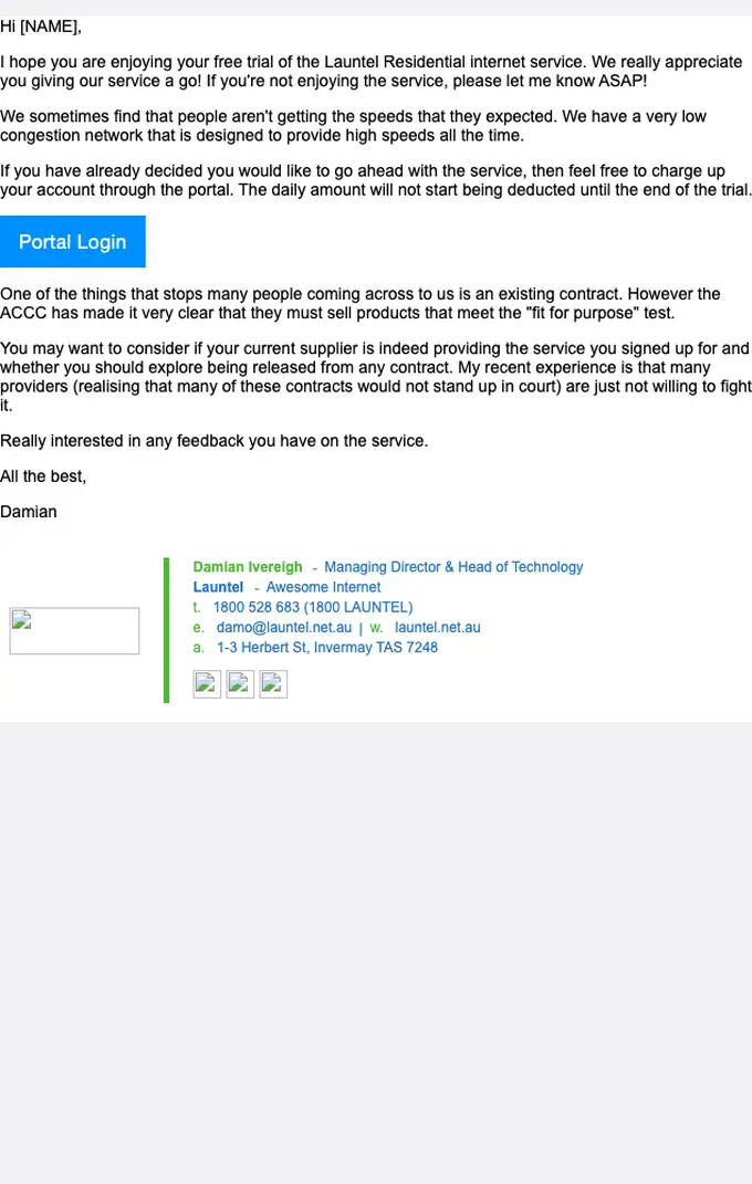 Launtel survey email, full length