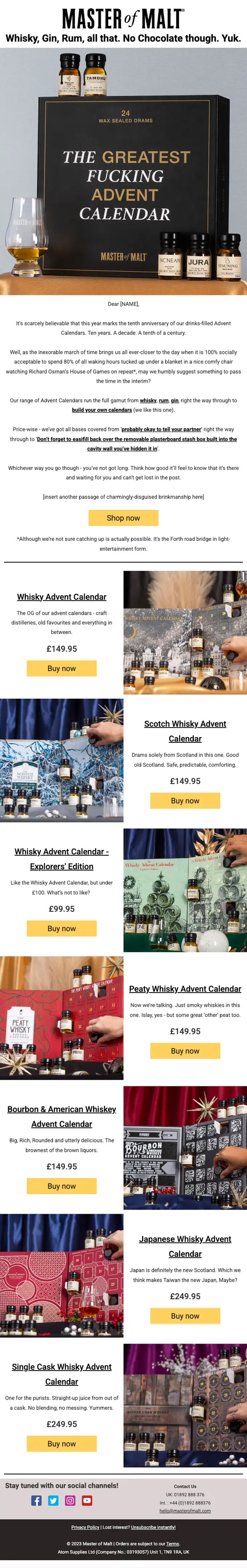 Master of Malt seasonal email, full length
