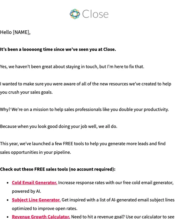 Close re engagement email
