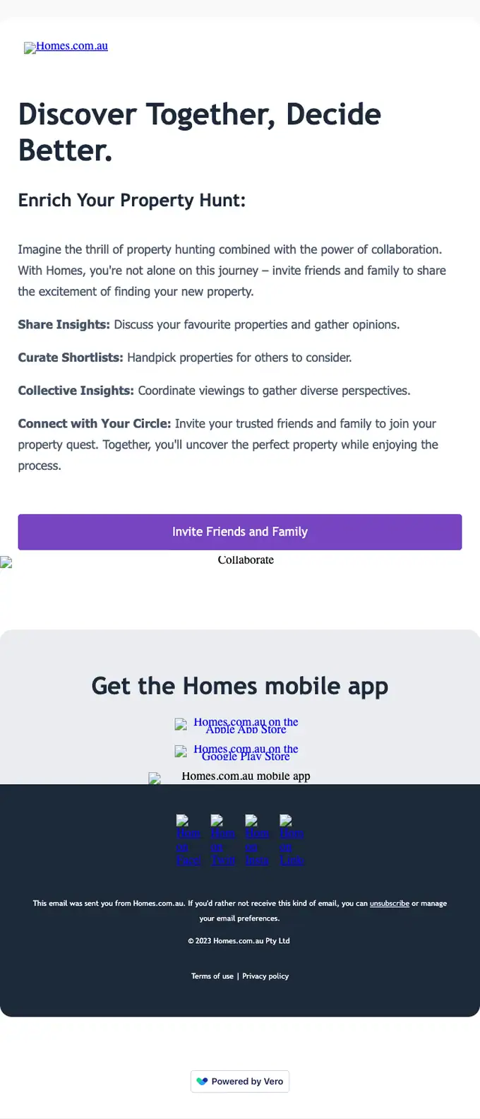 Homes.com.au referral email, full length