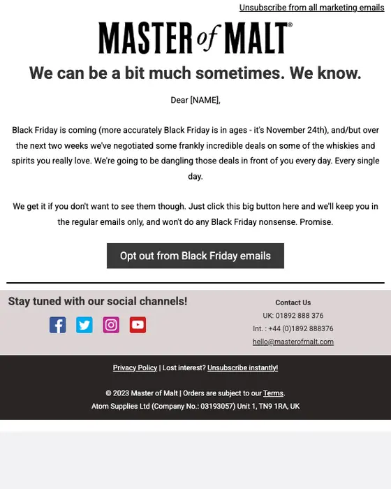 Master of Malt Black Friday email