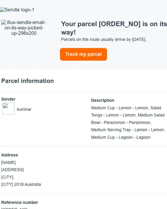 Sendle tracking email