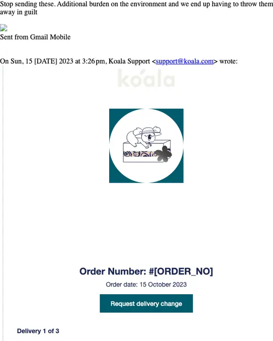 Koala order confirmation email