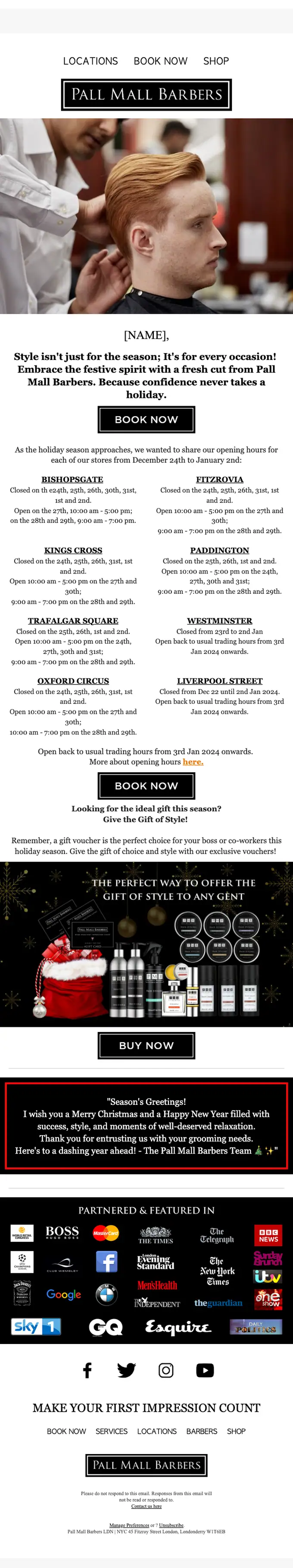 Pall Mall Barbers seasonal email, full length