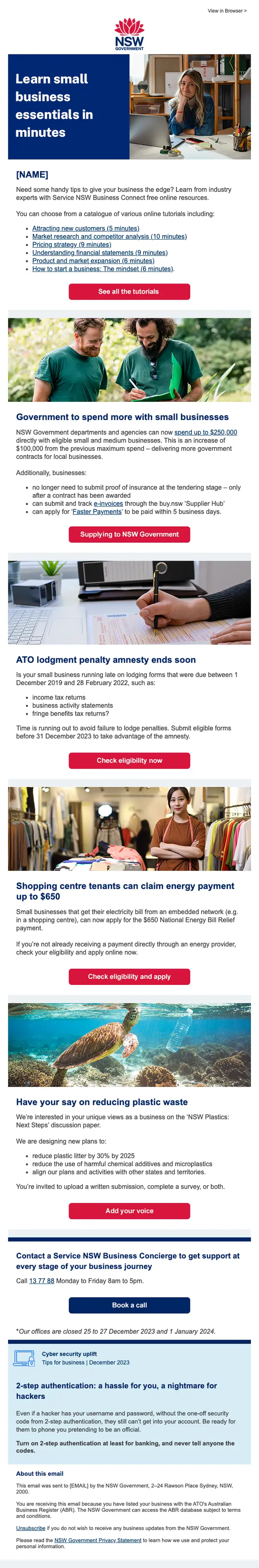 NSW Government newsletter email, full length
