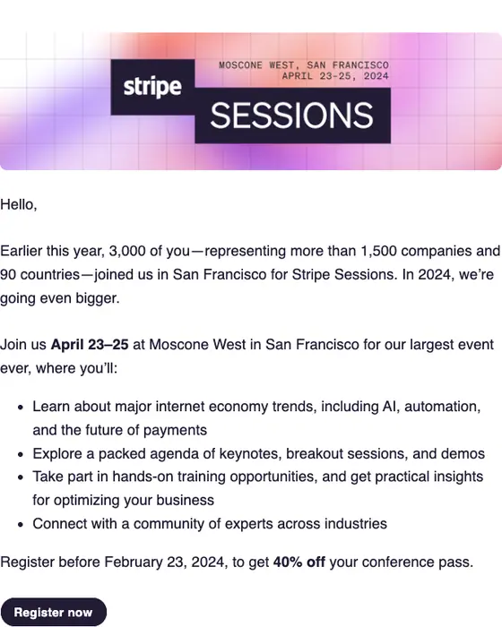 Stripe event invite email