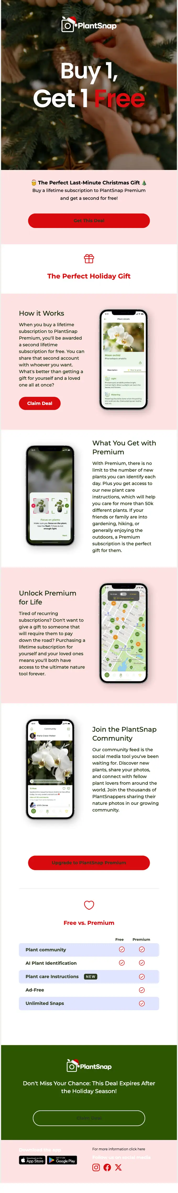 PlantSnap promotional email, full length