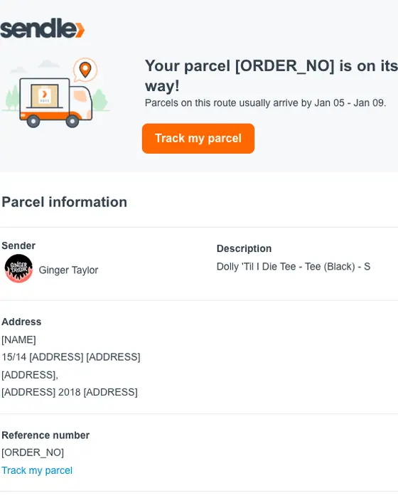 Sendle shipping email