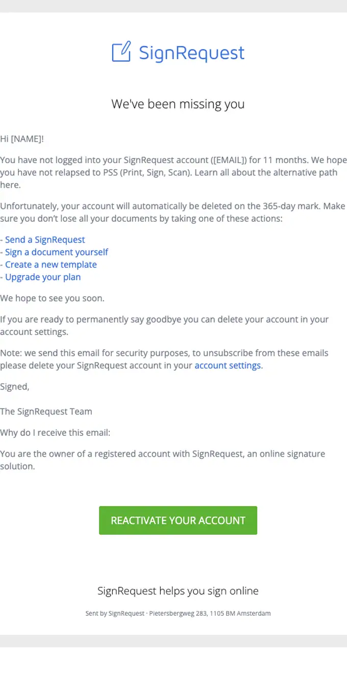 SignRequest expiration notice email, full length
