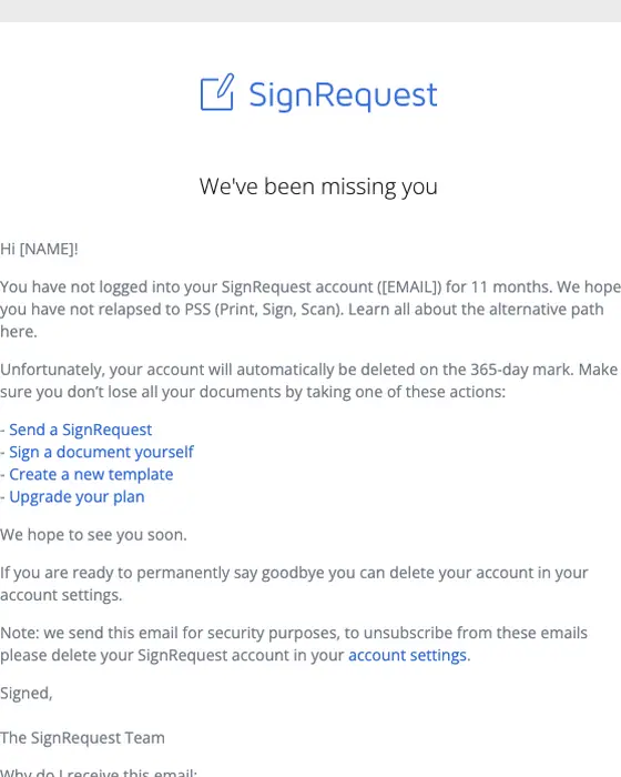 SignRequest expiration notice email