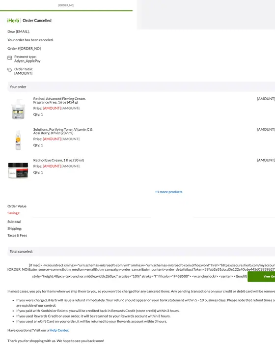 iHerb cancellation email