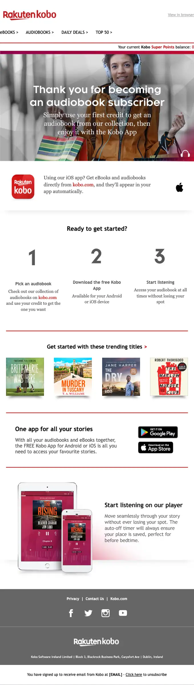 Kobo subscription email, full length