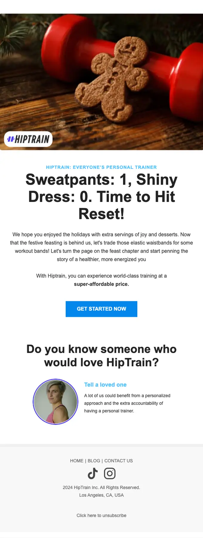 HipTrain promotional email, full length
