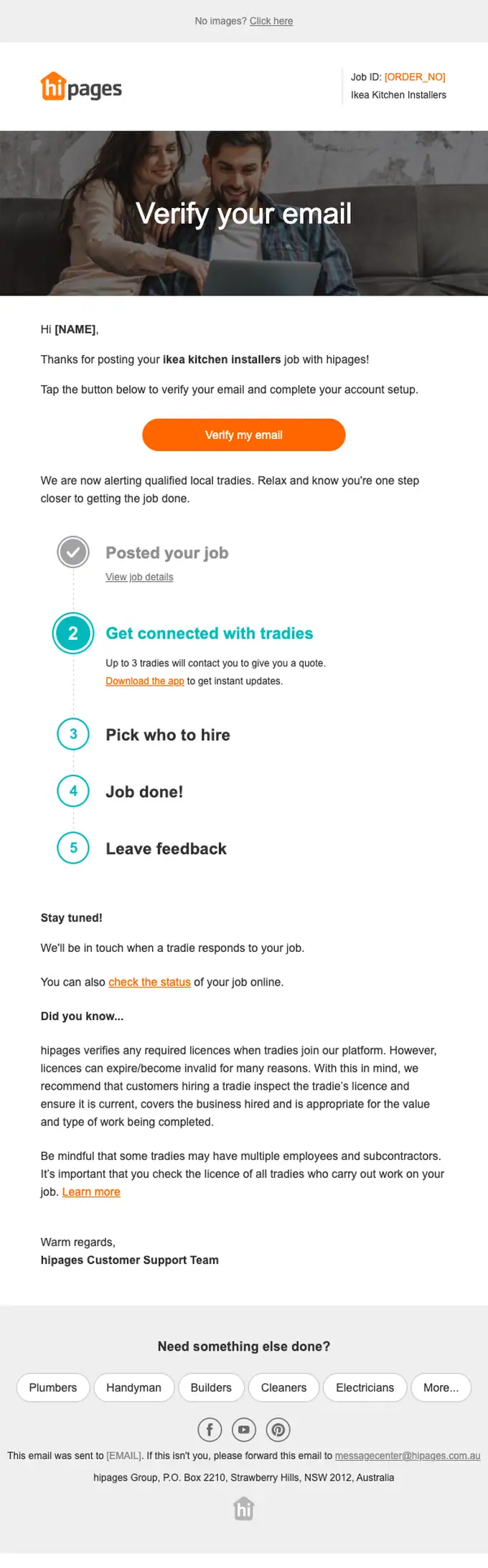 hipages email verification email, full length