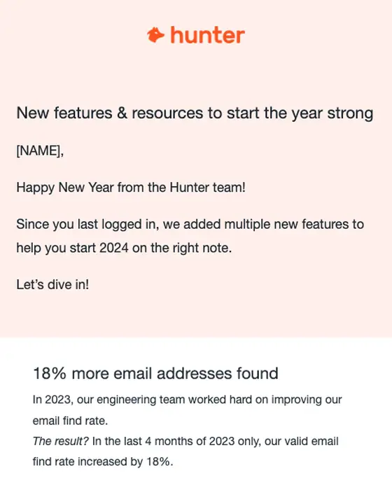 Hunter.io newsletter email