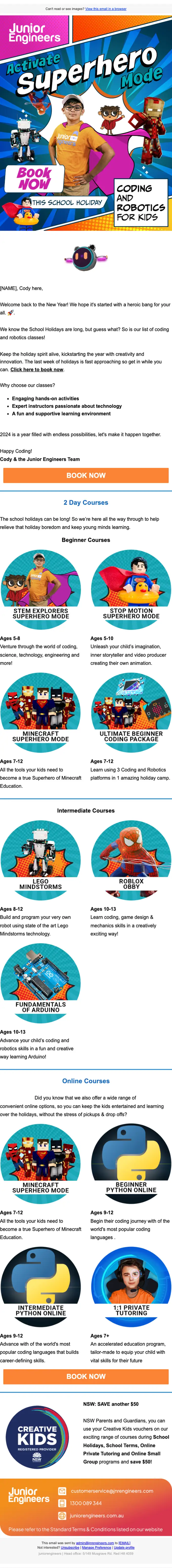 Junior Engineers promotional email, full length