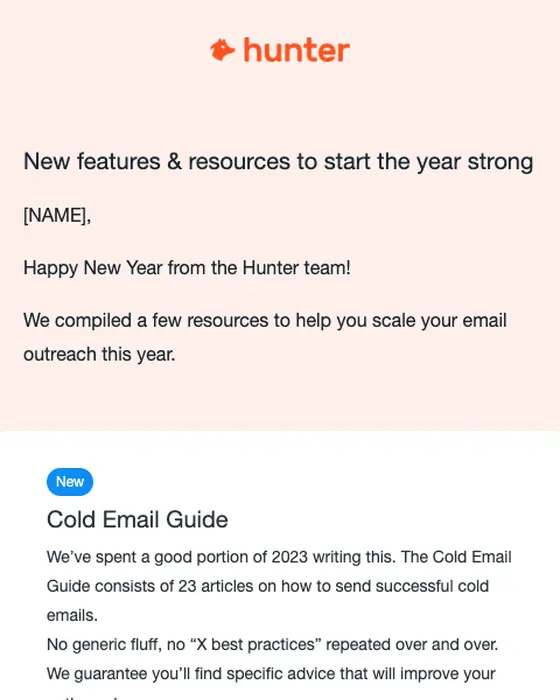 Hunter.io newsletter email