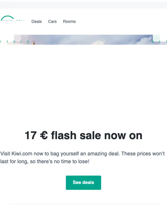 Kiwi.com promotional email