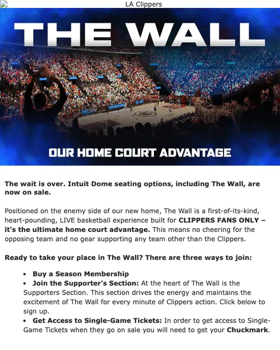 LA Clippers promotional email