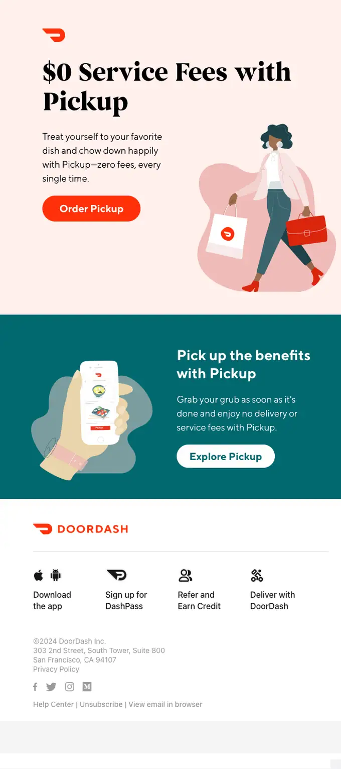 DoorDash promotional email, full length