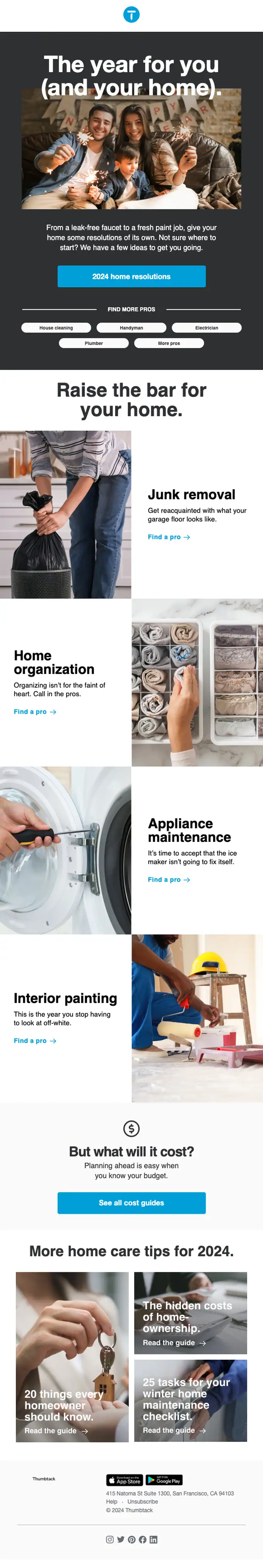Thumbtack promotional email, full length